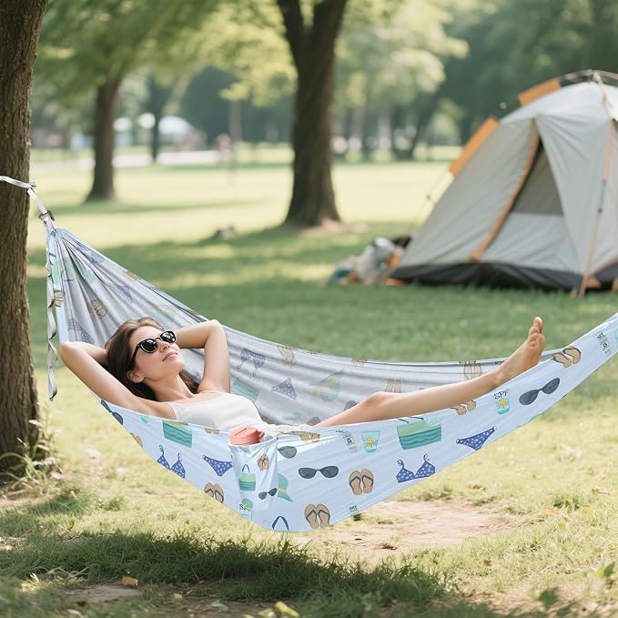 Camping Hammock Outdoor Hammocks for Outside Blue Summer Beach Trees Portable Lightweight with Pockets Tree Straps Indoor