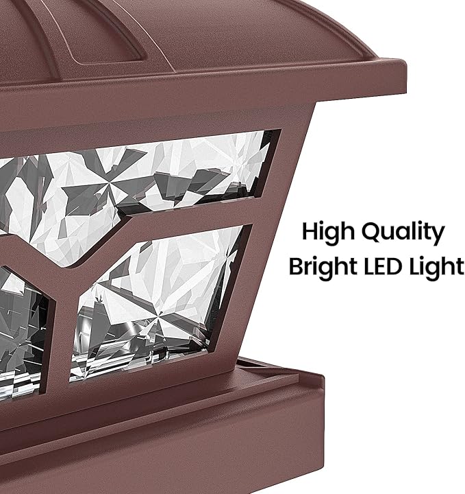SIEDiNLAR Solar Post Cap Lights Outdoor 2 Color Modes 8 LEDs for 4x4 5x5 6x6 Posts Fence Deck Patio Decoration Warm White & Cool White Lighting Brown (6 Pack)