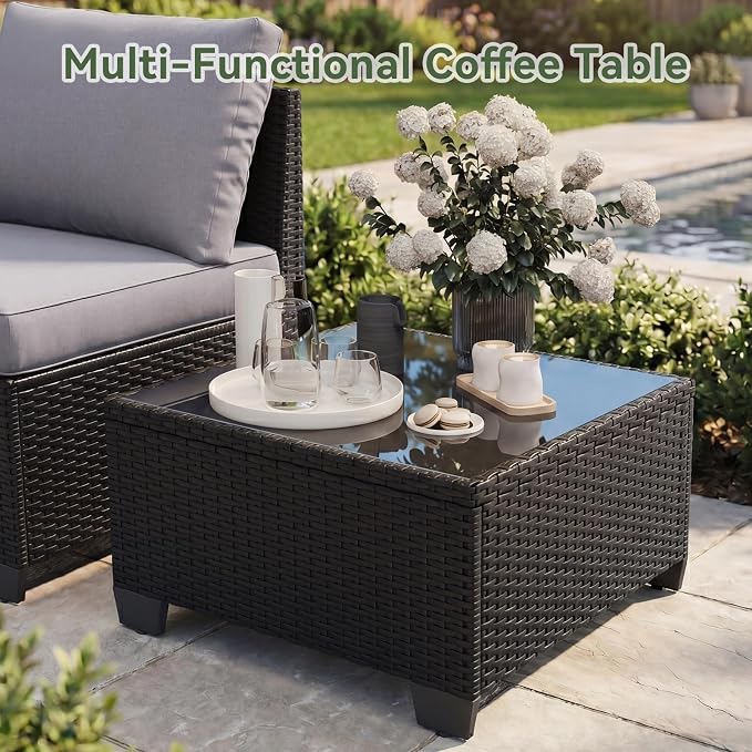 Aoxun 10-Piece Patio Furniture Set with 44” Fire Pit Table, Widen Armrests Wicker Rattan Outdoor Sectional Sofa with Swivel Chairs, Outdoor Patio Furniture Set with Thick Cushions & Ottoman, Grey