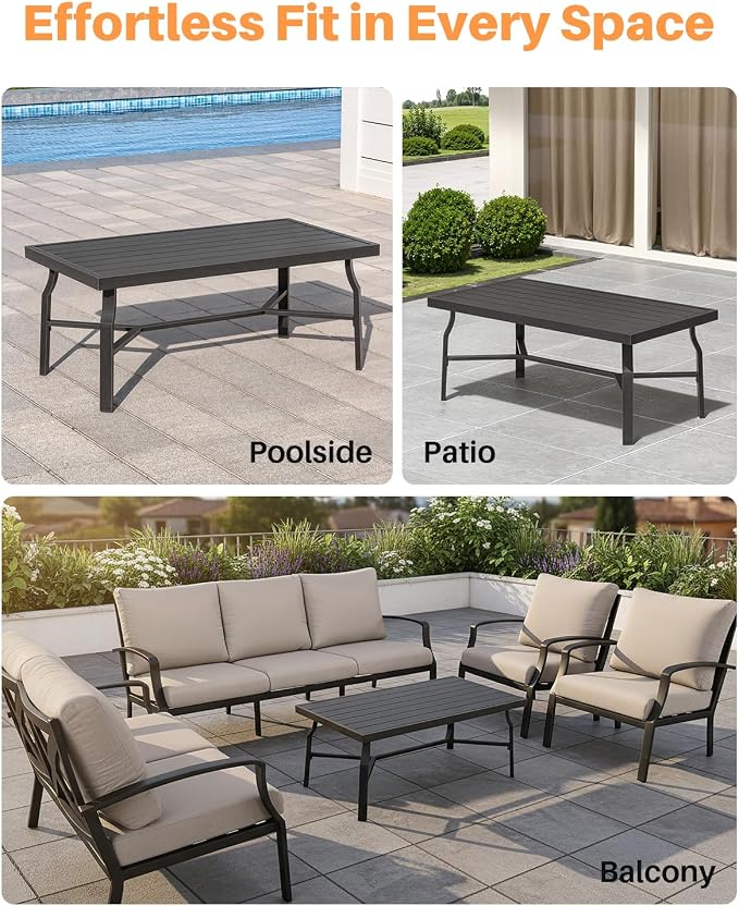 Outdoor Coffee Table, Never-Rust Aluminum Patio Coffee Table, Rectangle Outside Garden Table with Slatted Tabletop, All-Weather Outdoor Patio Furniture Table for Backyard, Porch, Dark Bronze