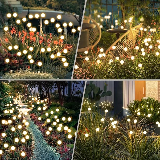 vignuto Solar Lights Outdoor Waterproof, 2 Packs 16LED, Solar Garden, Patio, Garden Decor, Patio Decor, Firefly Outdoor, Unique Gifts for Women, Gifts for Grandma