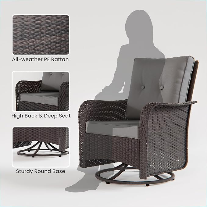 11 Pieces Outdoor Patio Furniture Set,Outdoor Sectional Furniture with 43" 55000 BTU Gas Propane Fire Pit Table,PE Rattan Wicker Patio Conversation Set,Swivel Rocking Chairs Set,Grey