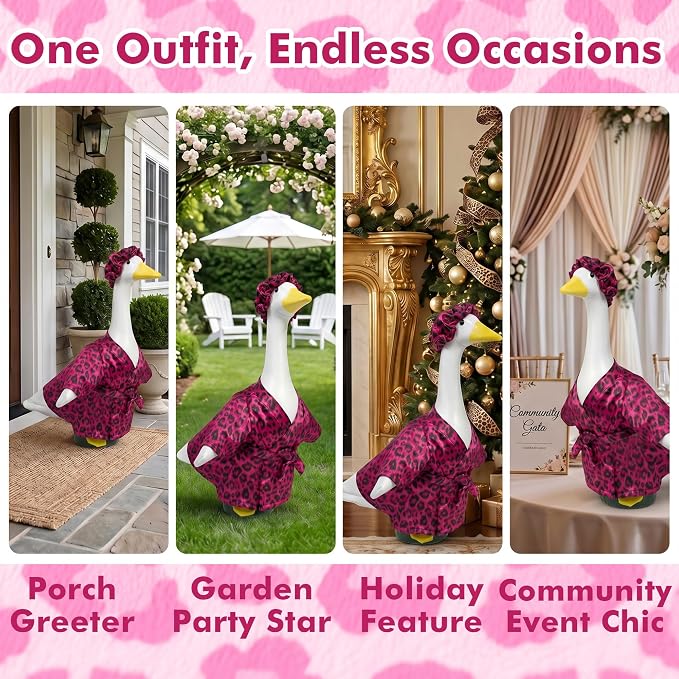 holoith Leopard Porch Goose Outfit for 23 inch Goose Statue | Leopard Print Bathrobe and Cap, Summer Porch Goose Clothes Decor Lawn Yard Garden Patio Decor