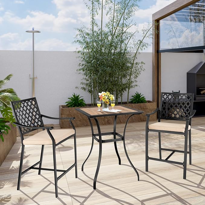 Giantex Patio Bar Table Outdoor Square Bistro Bar High Table All Weather Patio Dining Table Garden Backyard Porch Lawn Poolside