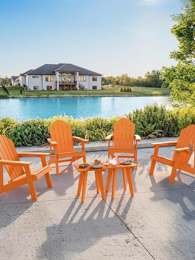 Outdoor Side Table, HDPE Weather Resistant Small Patio Table for Porch and Balcony, 200 LBS Capacity Heavy Duty Small Outdoor Table for Backyard and Pool, Easy Maintenance, Orange