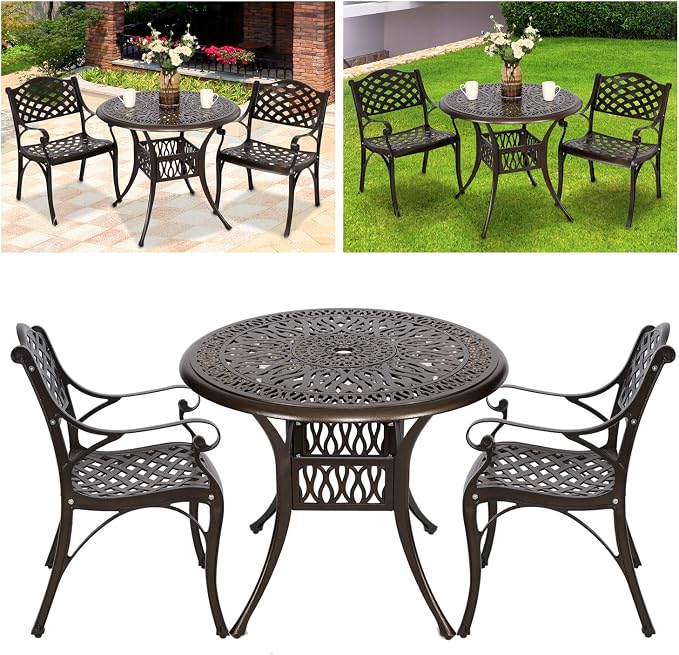 YUSING Outdoor Dining Chairs Set of 2, Cast Aluminum Metal Arm Chairs for Kitchen, Garden, Backyard