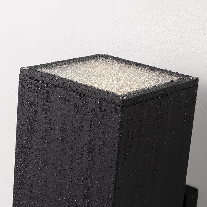 mirrea 18" Modern Outdoor Porch Light in 2 Lights, Matte Black, 2 Pack | Patio wall sconce, aluminum rectangular tube, tempered glass, waterproof. Up & down lighting for outdoor wall mount fixture.