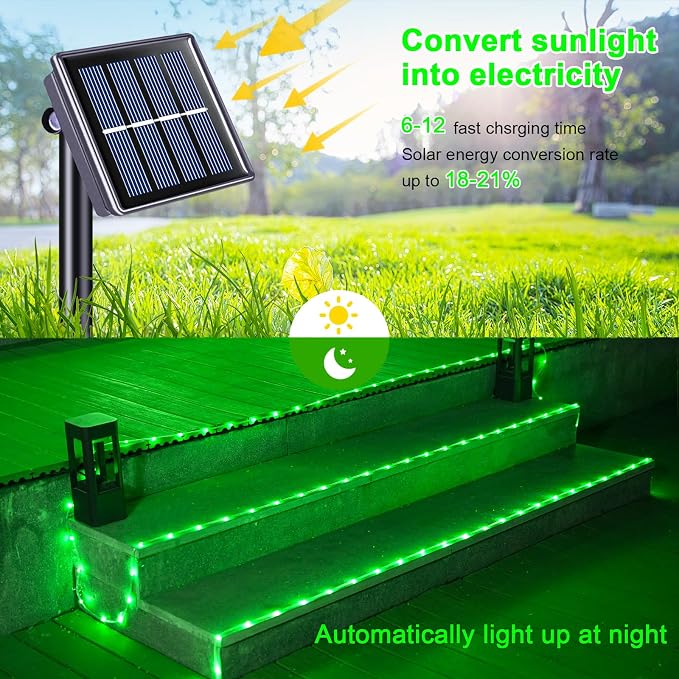 JMEXSUSS 66 ft 200 LED Green Halloween Solar Rope Lights with 8 Modes | Rope Lights Outdoor Waterproof, PVC Tube Green Christmas String Lights for Halloween Party Tree Fence Christmas