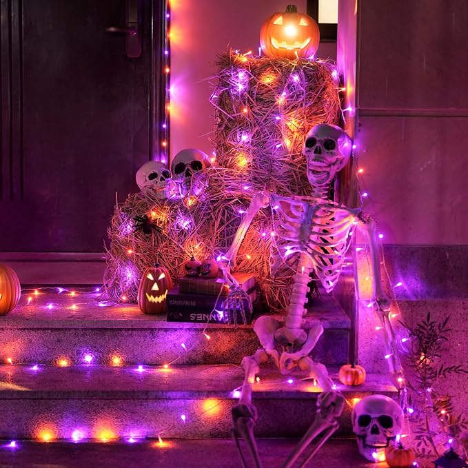 JMEXSUSS 600 LED Halloween Lights Outdoor, Orange Purple Halloween Lights | Orange and Purple String Lights Indoor Plug in Clear Wire for Halloween Tree Fireplace Garden Patio House Car Party Decor