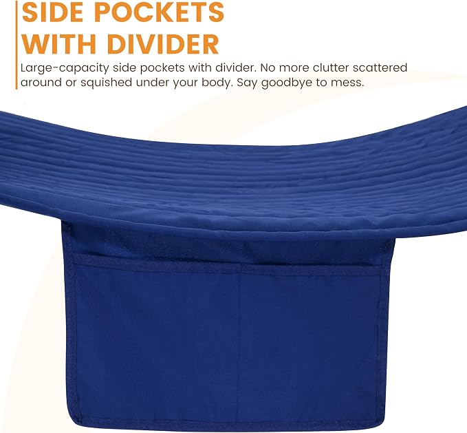 Lazy Daze Hammocks 2 Person Portable Hammock with 12FT Stand for Outside, 10.5FT Quilted Double Hammock with Spreader Bar and Detachable Pillow, 450lbs Capacity for Outdoor Patio, Navy Blue
