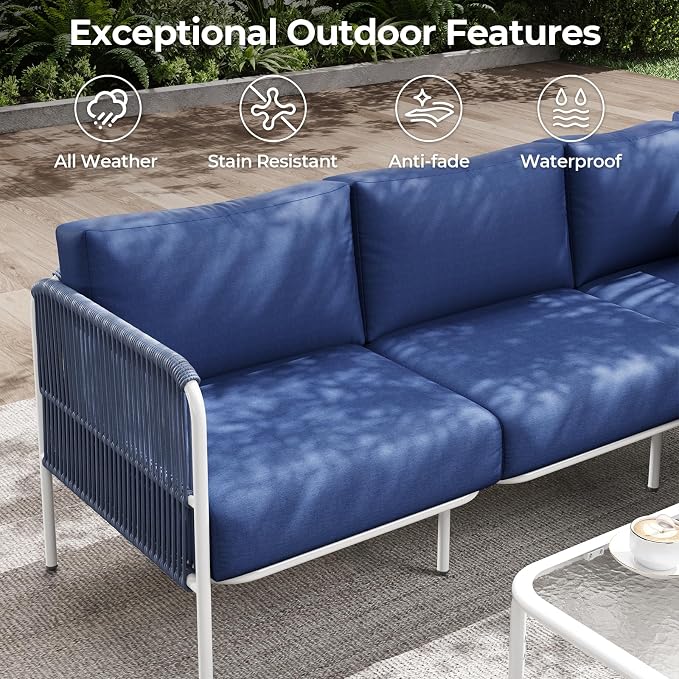 Jocoevol 6-Piece Outdoor Patio Furniture Set - L-Shaped Sectional Sofa with Side Table & Thick Cushions - All-Weather Metal Conversation Set for Backyard, Garden, Balcony