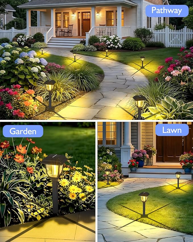 Solar Pathway Lights 12 Pack Mini Outdoor 3000K Bright Auto On/Off Solar Garden Lights Long Lasting Solar Powered Landscape Light for Path Yard Walkway Lawn Driveway Decor Lighting - Warm White