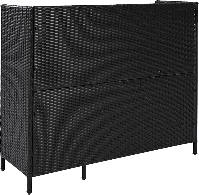 RuiSiSi Wicker Bar Table with Drawer & Adjustable Shelf for Outdoor, Rattan Buffet Cabinet Sideboard with Tempered Glass Desktop, Patio Rattan Bar Table with 3 Doors, Black Brown