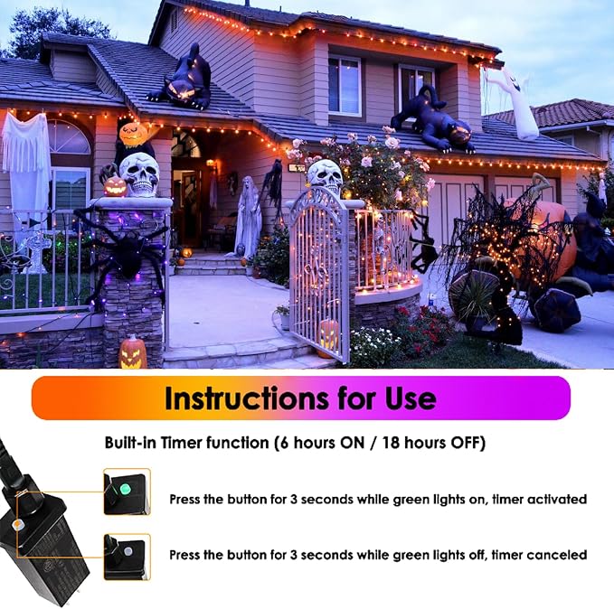 200 LED Connectable String Lights with Remote, Halloween Lights Outdoor | Orange to Purple, 11 Modes, Timer, 66FT Clear Wire Waterproof Color Changing Twinkle Fairy Lights for Bedroom Xmas Tree Decor