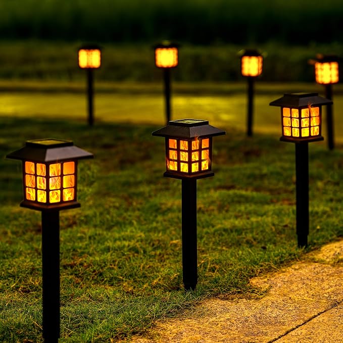 GIGALUMI Solar Lights Outdoor Waterproof 16 Pack, LED Garden Decor | Flickering Flame LED Solar Garden Lights Outdoor Decor, 8 Hours of Landscape Lighting for Garden