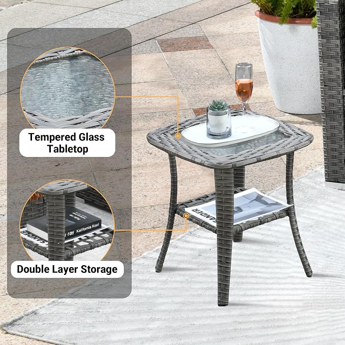 Weaxty 8 Piece Outdoor Sectional with Fire Pit Table, All Weather Wicker Patio Furniture Set with Swivel Rocker Chair Coffee Table, Thick Cushion Couch Conversation Sets for Garden Deck Backyard Red