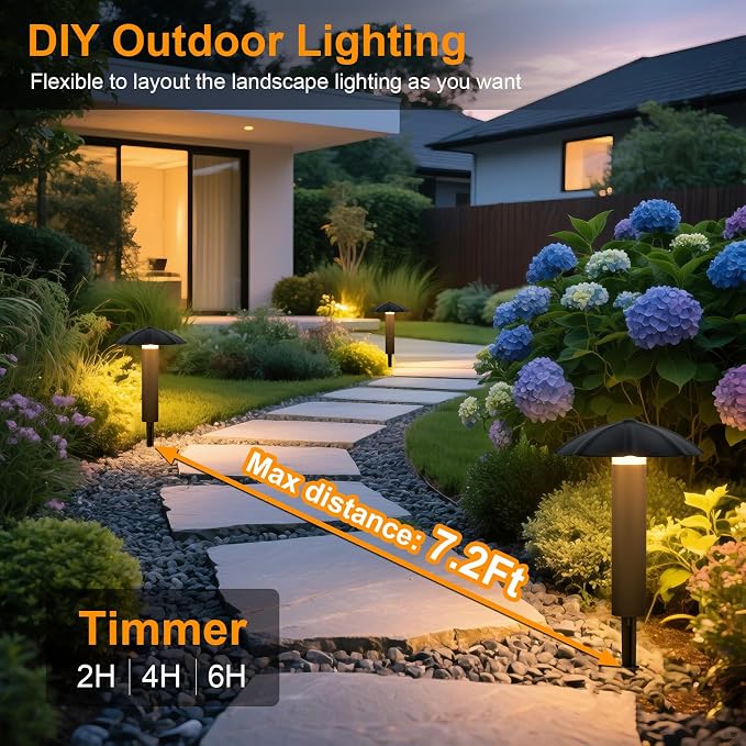 6-Pack Low Voltage Pathway Lights Kit: 24V Plug-in Landscape Lighting kit with Remote/Dusk to Dawn, 3W 3000K, IP65 - All-in-One Set, Easy DIY Install