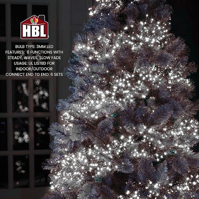 Holiday Bright Lights Rice Lights 36FT, 500 Twinkling LEDs, Connectable Indoor/Outdoor Decorative String Lighting, Pure White Glow