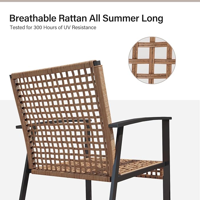 LAUSAINT HOME Outdoor Rattan Bistro Set, Patio Furniture Wicker Chairs Set of 4 with Deep Seating and Thick Cushions, Oversize Conversation Set for Garden, Balcony and Backyard (Beige)