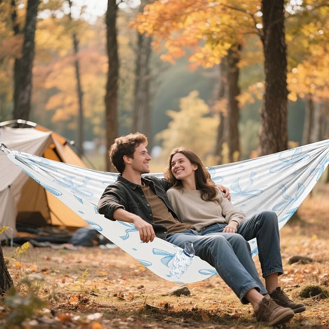 Blue Ribbon Bow Camping Hammock, Portable Lightweight Single Hammock with Tree Straps and Aluminum Carabiners, 114" x 54" Travel Hammock for Hiking Backpacking Beach