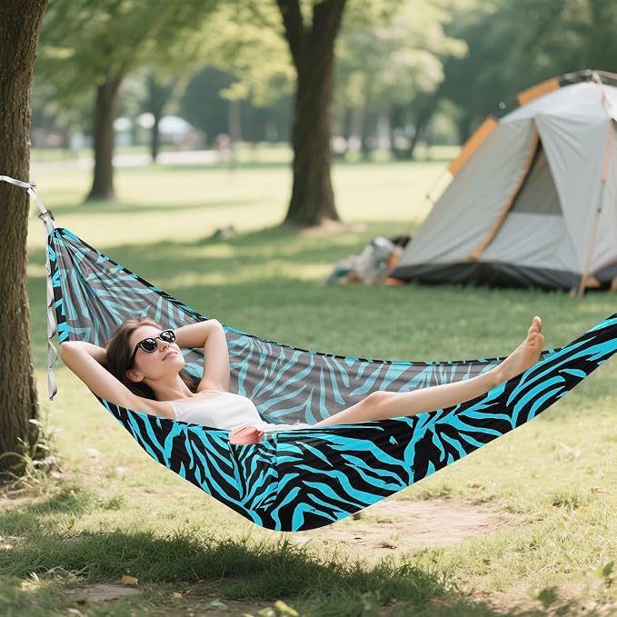 Camping Hammock Outdoor Hammocks for Outside Blue Zebra Stripe Animals Beach Trees Portable Lightweight with Pockets Tree Straps Indoor