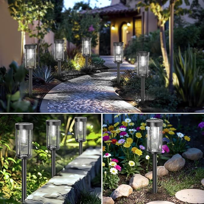 12 Pack Solar Lights Outdoor Waterproof for Garden Walkway Pathway Lawn Yard Decorative Modern Landscape Lighting. (Cool White Light, 12)