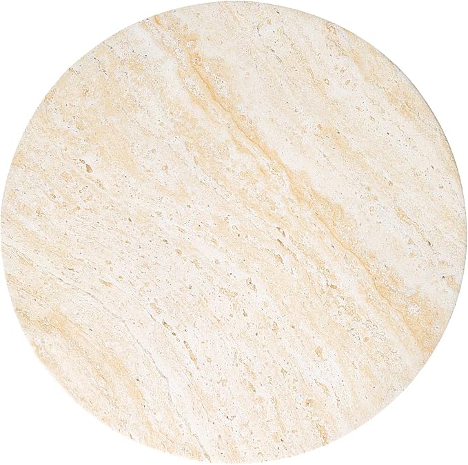 Round Outdoor Side Table, Modern MGO Concrete End Table with Faux Travertine Finish, Hourglass-Shaped Patio Side Table for Living Room Garden Balcony,Fully Assembled,Beige Travertine