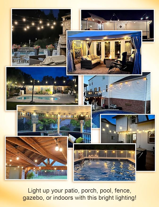 XMCOSY+ Outdoor String Lights, 120FT Patio Lights with 42 LED Bulbs | Waterproof commercial grade hanging lights for porch, backyard, gazebo, garden, outdoor decor