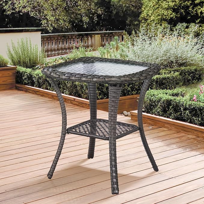 Patio Loveseat Glider Set, Resin Wicker Loveseat Glider with 4 Swivel Patio Chiars Coffee Table 2 Side Table, 8 Piece Patio Conversation Loveseat Set, Brown Wicker|Grey Cushions