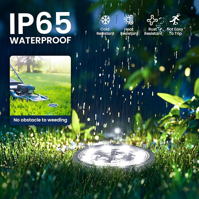 SOLPEX 10 Pack Solar Ground Lights Outdoor, Backyard Decor Cool White | IP65 Waterproof Stainless Steel Landscape Lighting for Walkway, Driveway, Pathway, Garden, Patio