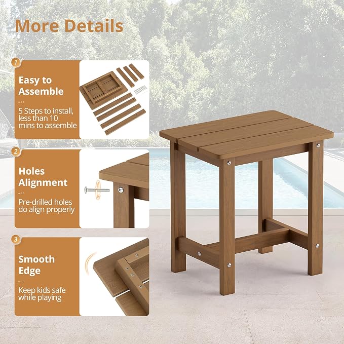 LUE BONA Outdoor Side Table, HDPS Small Outdoor Table, Adirondack Side Table, Outside End Table for Patio, Porch, Deck, Pool, Weather Resistant/Easy Maintenance/Indoor or Outside Use, Brown