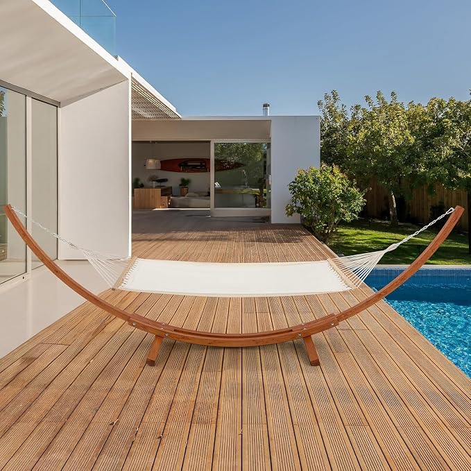 ECOTOUGE 13 FT Hammock with Stand, Heavy Duty Hammock Stand, 2 Person Heavy Large Hammock Bed for Porch, Patio, Balcony, Garden, Backyard, Load 550lbs 550LBS, White-Yellow