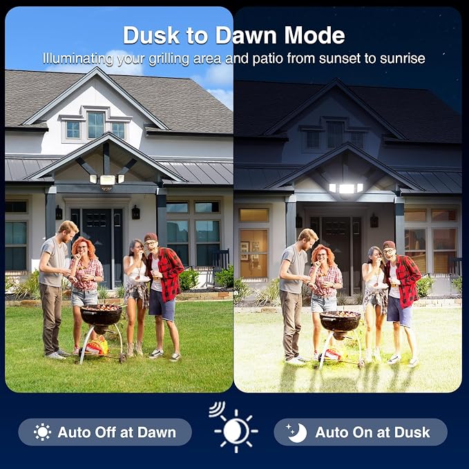 Onforu 100w Dusk to Dawn Outdoor Lighting,11000LM Led Outdoor Light from Dusk Till Dawn,Super Bright Flood Light,IP66 Waterproof Exterior Security Brown Light Fixture,3 Heads Photocell for Garage,Yard