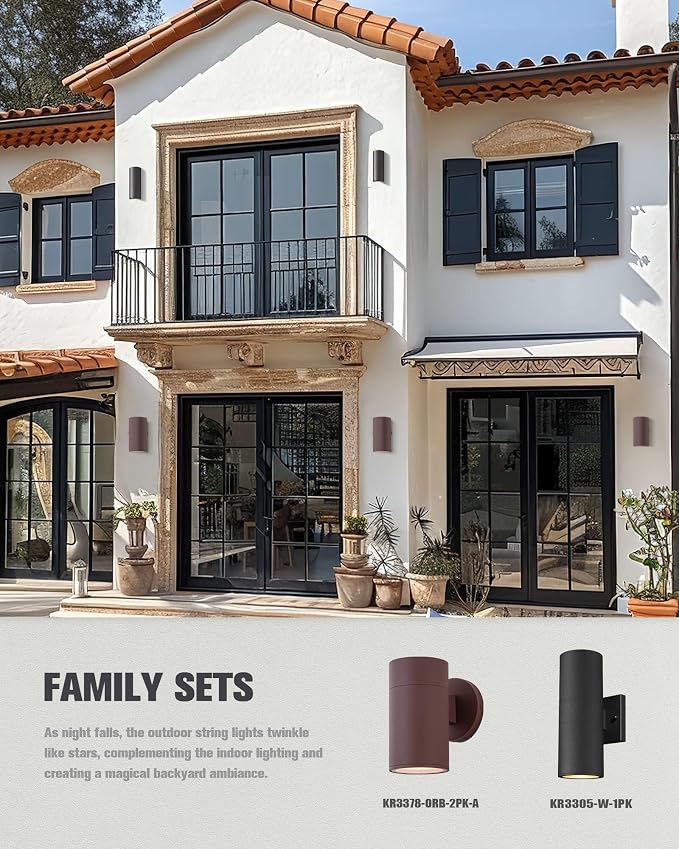 Ken & Ricky Modern Aluminum Outdoor Wall Sconce Lights,Brown Color,2 Pack | Downward Outside Wall Light With Glass Cover,No Glare Exterior Lighting Fixtures,For House Front Porch Garage Patio Entryway