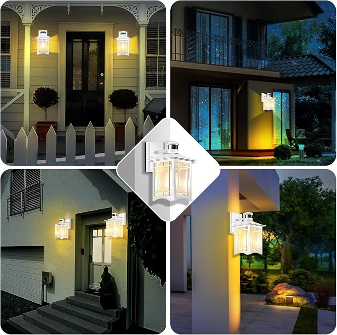 Motion Sensor Outdoor Wall Lights White Dusk to Dawn Light Fixture for House Porch Patio