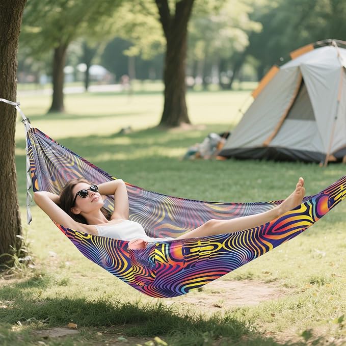 Camping Hammock Outdoor Hammocks for Outside Psychedelic Beach Trees Portable Lightweight with Pockets Tree Straps Indoor