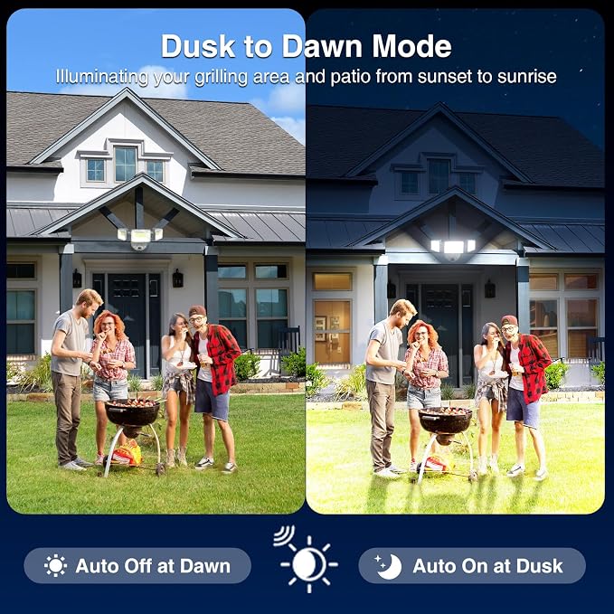 Onforu 100w Dusk to Dawn Outdoor Lighting,11000LM Led Outdoor Light from Dusk Till Dawn,Super Bright Flood Light,IP66 Waterproof Exterior Security White Light Fixture,3 Heads Photocell for Garage,Yard