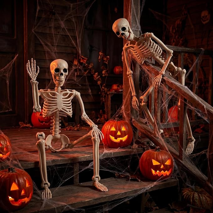 Halloween Decorations outdoor, 2Pack 36" halloween-Skeletons Decoration indoor-3ft Life Size Human Plastic Skeleton with Full Body Posable Joints for Halloween Party decorations Yard Gardon Porch Lawn | Realistic Warm Bone Tones 36" Posable Life Size C...