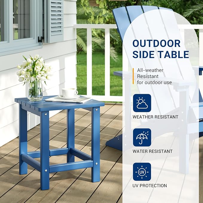 UDPATIO Small Side Table, 16x16x17.8 in, Blue, Adirondack Table, Indoor & Outdoor Use
