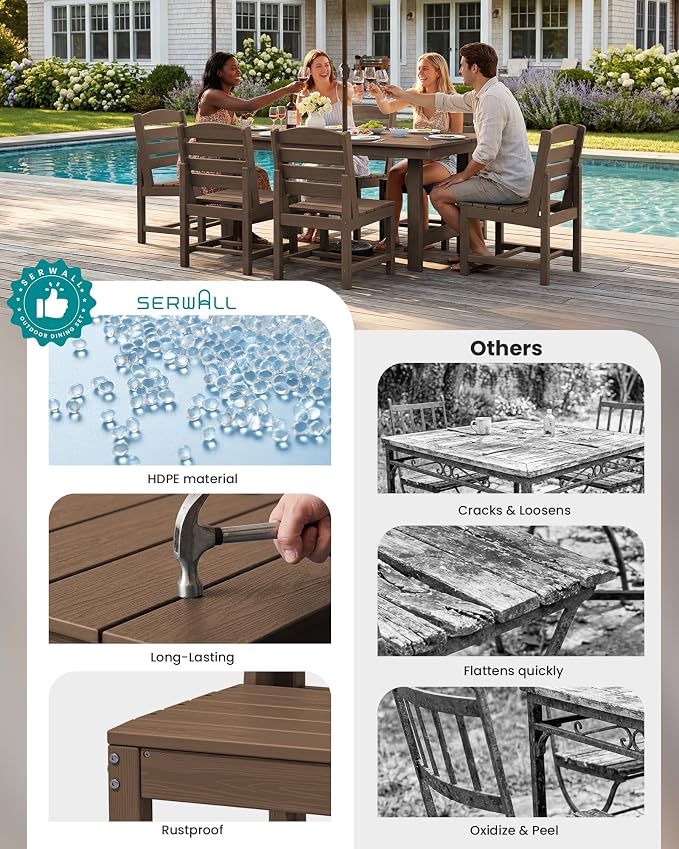 SERWALL All Weather Armless Outdoor Dining Chair Set of 2, Brown | Armless Dining Chairs built to last with 330 lb capacity. Compact 24.6"Dx19.3"Wx33.6"H. Weatherproof & easy to clean.