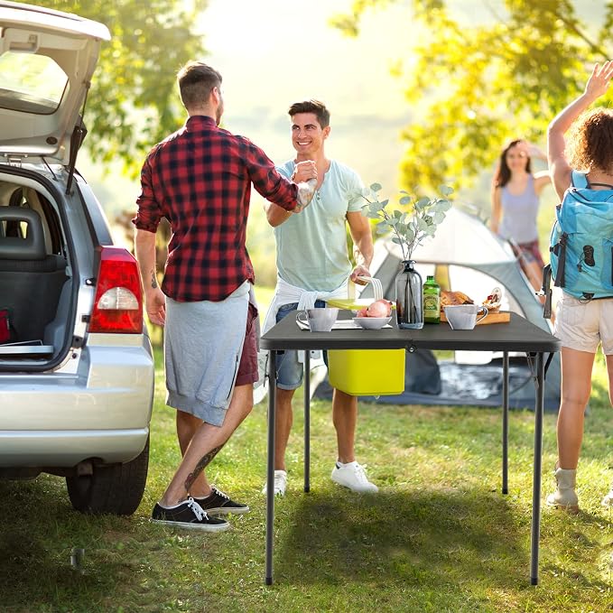 Giantex Portable Folding Table, Foldable Picnic Table with All-Weather HDPE Tabletop, Metal Frame & Carry Straps, Heavy Duty Outdoor Camping Table, Lightweight Card Table for Beach, BBQ, Party