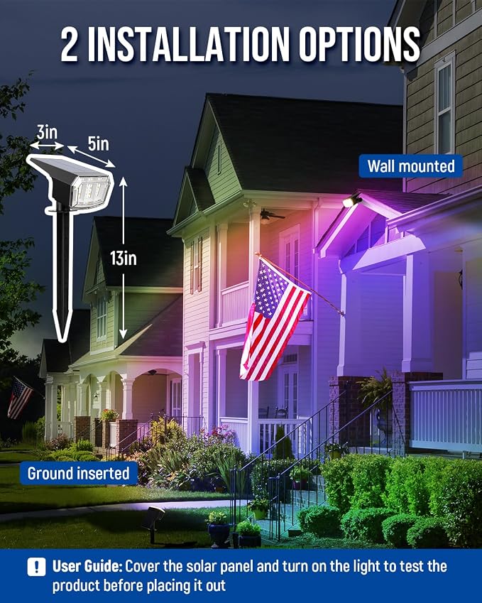 Solar Spot Lights Outdoor Waterproof, Solar Spotlights, 4 Packs, RGB | 63 LED, 9 Lighting Modes, Color Changing Solar Landscape Lights for Halloween & Christmas Decorations, Yard, Garden, House