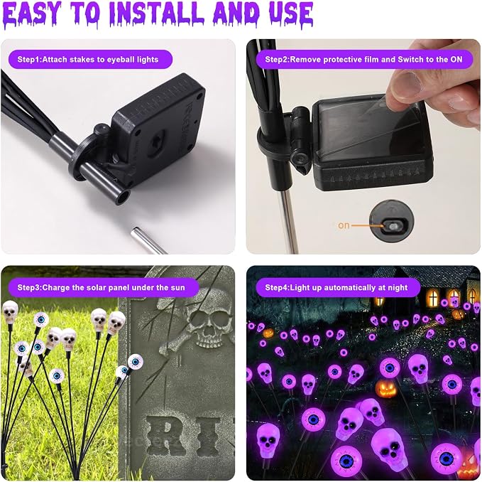 FENSAN Solar Lights Outdoor,Halloween Decorations Outdoor, Scary Eyeball Lights,4PACKS 32LED,IP65 Waterproof,Halloween Decor for Garden/Yard/Patio/Lawn/Pathway(Purple)