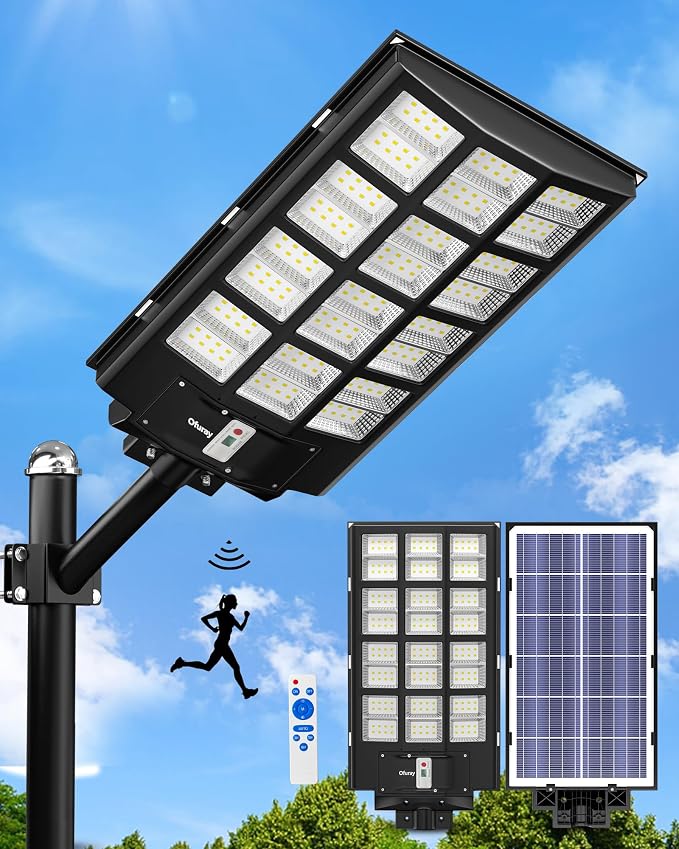 Solar Street Lights Outdoor,Of-5600W Commercial Parking Lot Light | Solar Flood Light, LED Area Light with Motion Sensor, Dusk to Dawn, Remote Control for Security Lighting in Streets, Barns