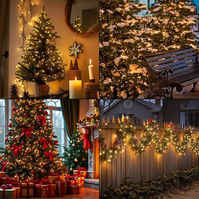 66FT 200 LED Connectable Christmas Tree Lights, End-to-End Plug 8 Modes Indoor Lights with Timer, Outdoor Indoor Fairy Lights Christmas Tree, Patio, Garden, Party, Wedding, Holiday (Warm White)