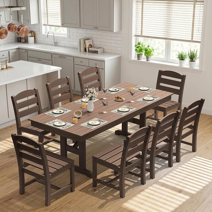 KINGYES Outdoor Armless Dining Chairs Set of 4,All-Weather HDPE Patio Chairs for Backyard,Pooside,Brown