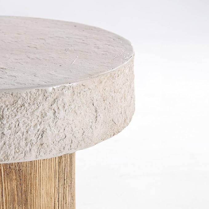 SUNBURY Outdoor Concrete Coffee Table, 20" W Patio Dining Table, Outdoor MgO Table Round in Antique Beige Coffee Table for Patio, Garden, Backyard