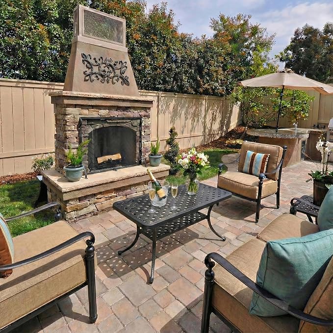VIVIJASON Cast Aluminum Outdoor Coffee Table, 42 x 21 Inch Rectangular Patio Conversation Table with 2-Tier Storage, Rust-Resistant All-Weather Center Table for Deck, Backyard, Porch, Antique Bronze