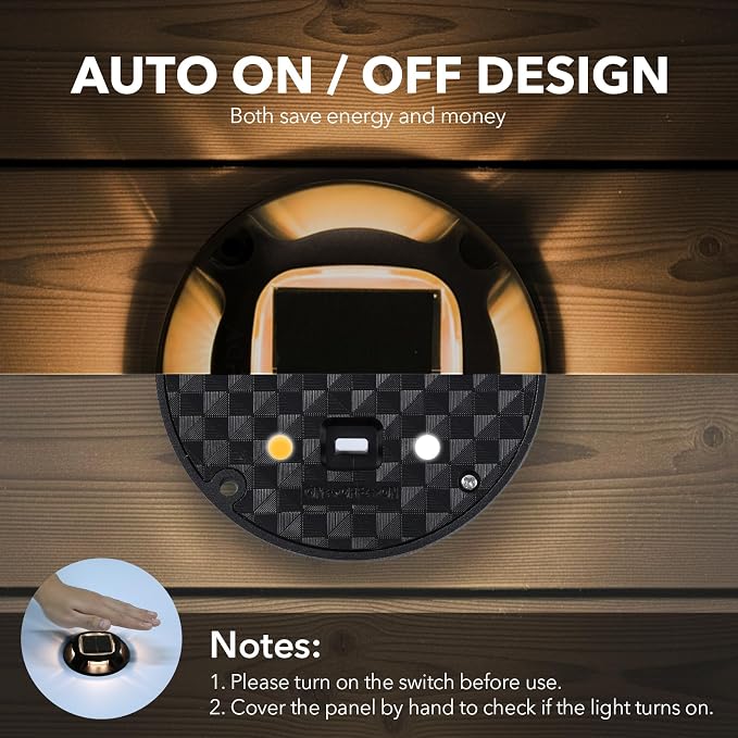 AGPTEK Solar Driveway Lights Outdoor 4 Pack, 2 Color Modes LED Deck Dock | Marine Waterproof Driveway Marker Lights for Step Sidewalk Stair Garden Pathway Walkway Yard (Warm White/Cool White, Black)