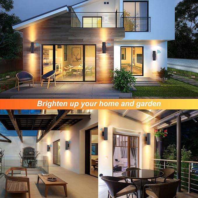 DAKAFUL Dusk to Dawn Outdoor Lighting Sensor Wall Lights 4Pack, 12W 2700K Integrated LED Cylinder Up Down Lights Outdoor, IP65 Waterproof Aluminum Wall Sconce Exterior Wall Light for Porch Patio etc.